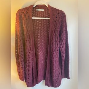 Maroon crocheted sweater. Gently worn.